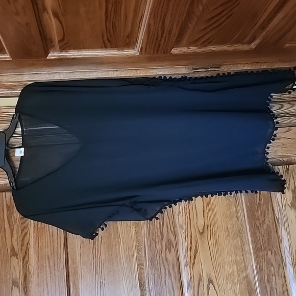 Swim cover up One Size fits most super cute black with pom poms - Picture 1 of 4